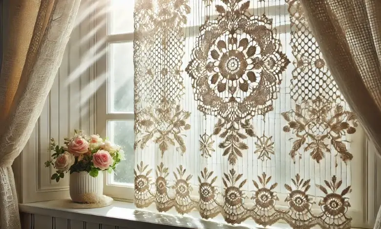 Classic Filet Crochet Curtain Panel 