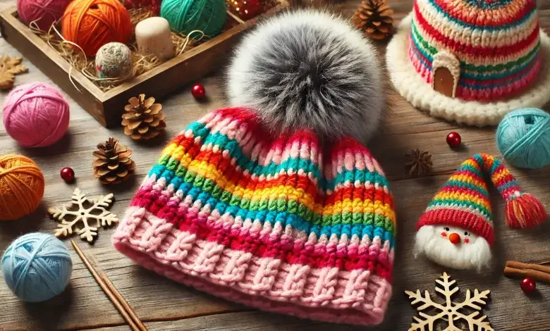 Striped Pom-Pom Beanie