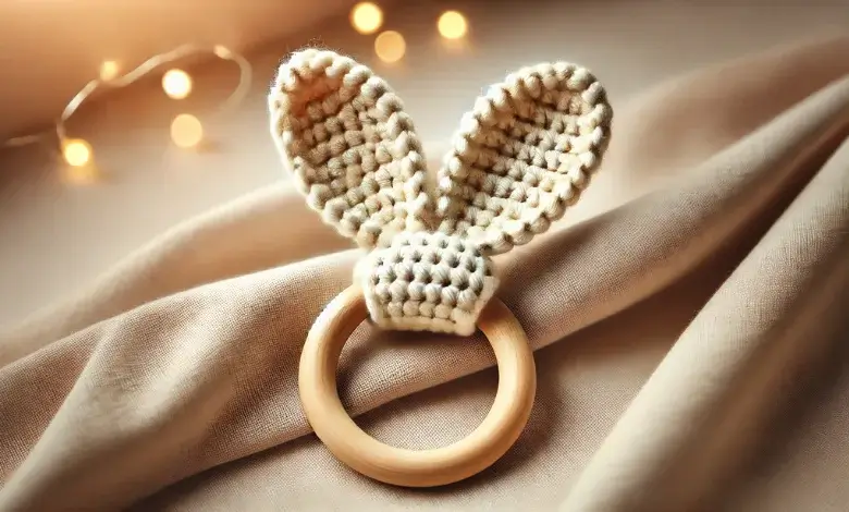 Baby Crochet Bunny Ear Teething Ring