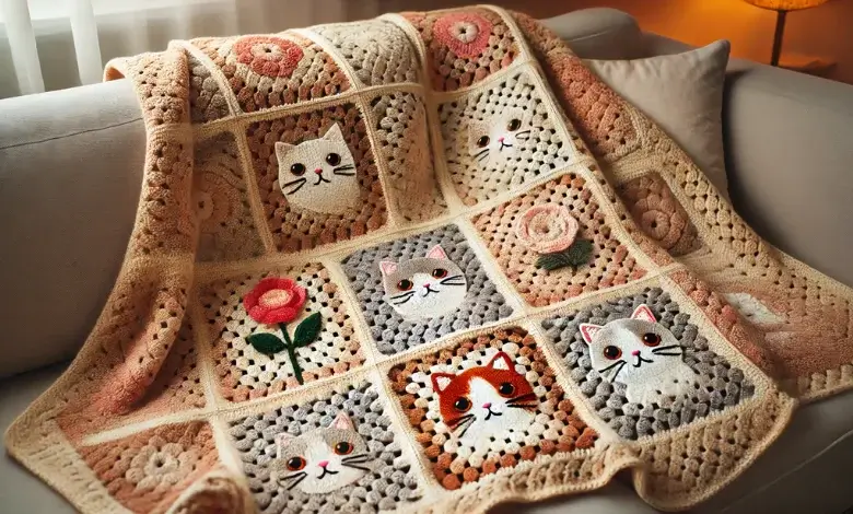 Cat Lover’s Granny Square Blanket