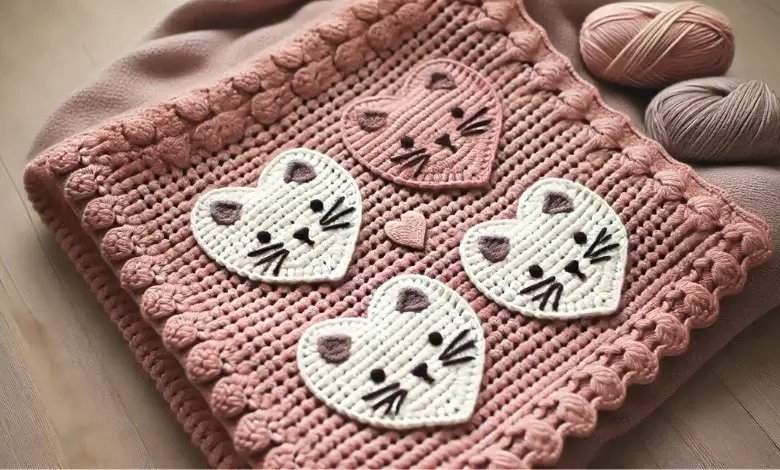 Feline Love Heart Blanket