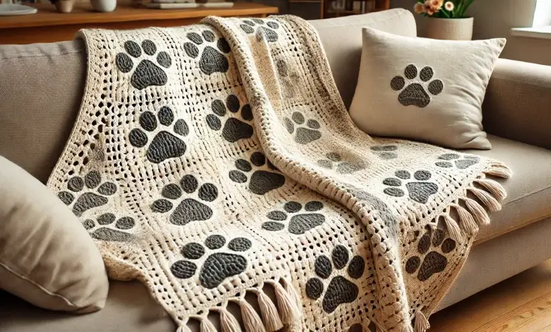 Purrfect Paw Print Crochet Blanket