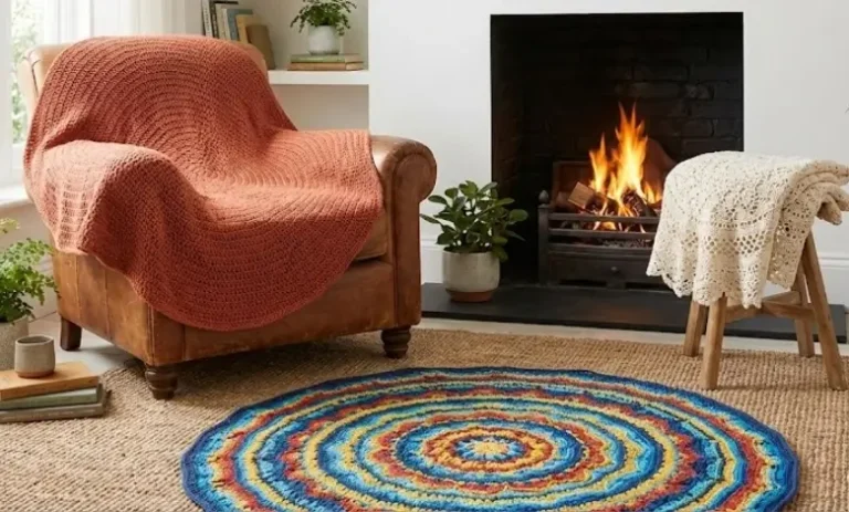 Free circular crochet blanket patterns collection in a cozy living room