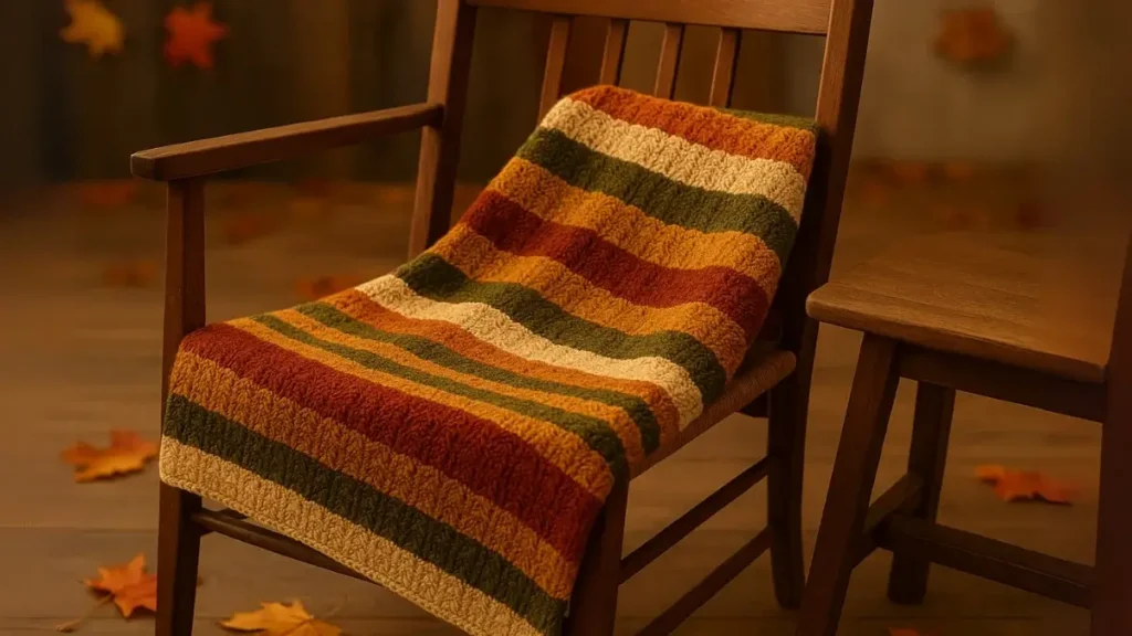 Striped crochet lapghan in autumn colors