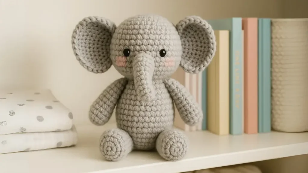 gray crochet elephant toy