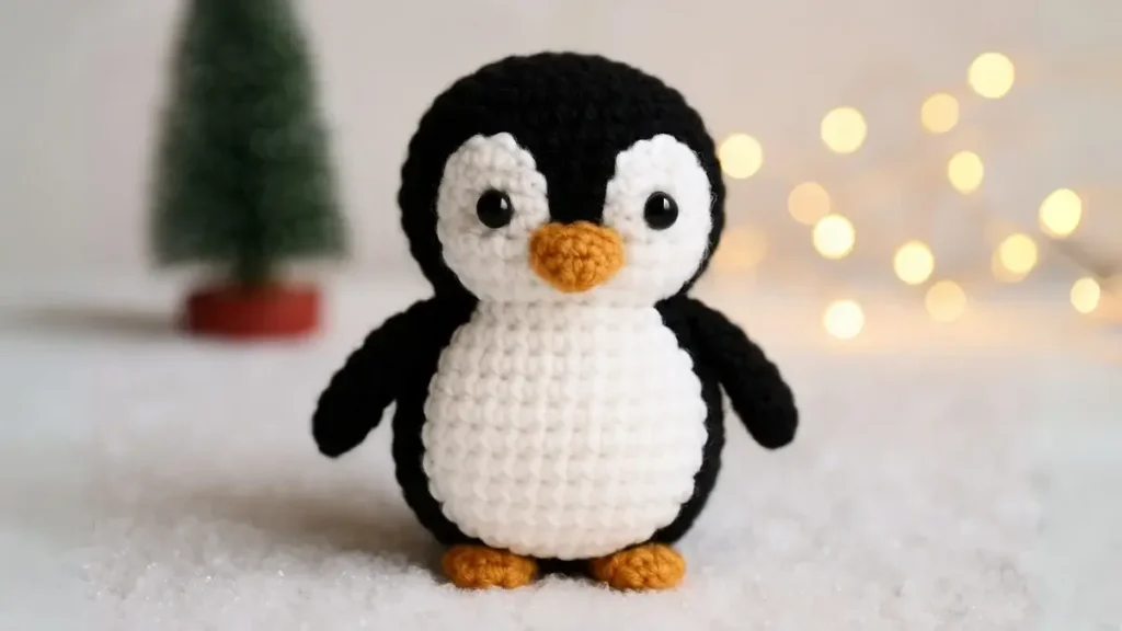 black and white crochet penguin