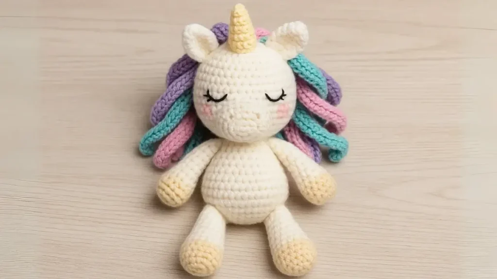 crochet unicorn with rainbow mane