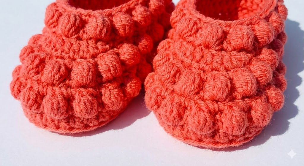Coral Textured Bobble Stitch Baby Booties