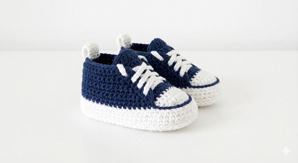 Navy and White Sneaker Style Baby Booties