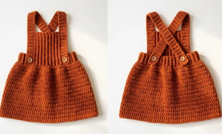Rust crochet baby pinafore