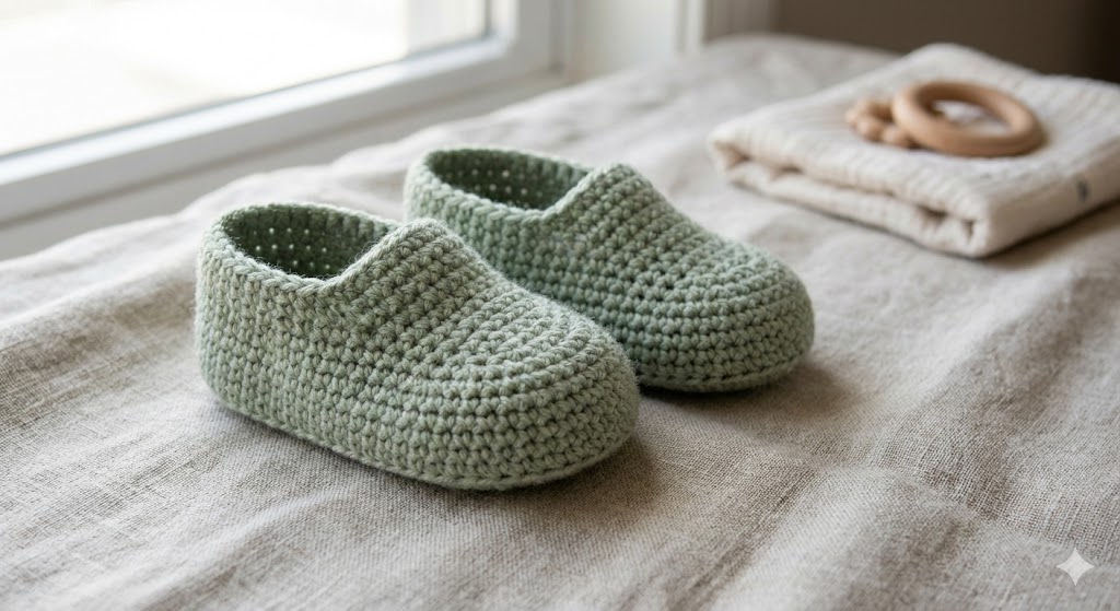 Sage Green Slip-On Baby Booties Easy Wear