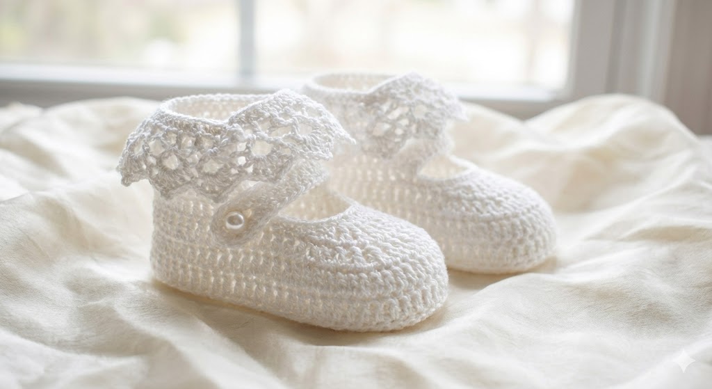 White Lace Edge Christening Baby Booties