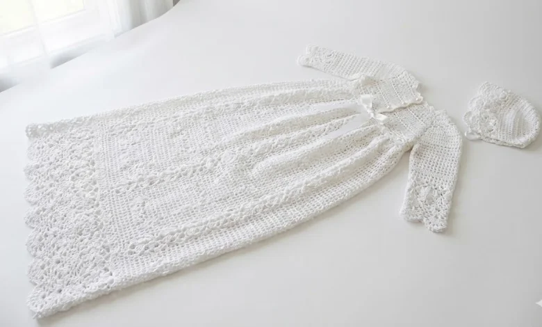 White crochet christening gown
