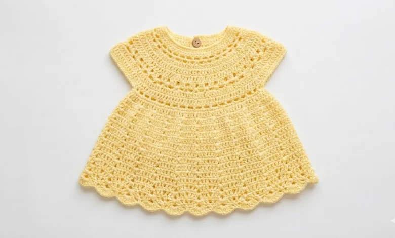Yellow yoke crochet baby dress