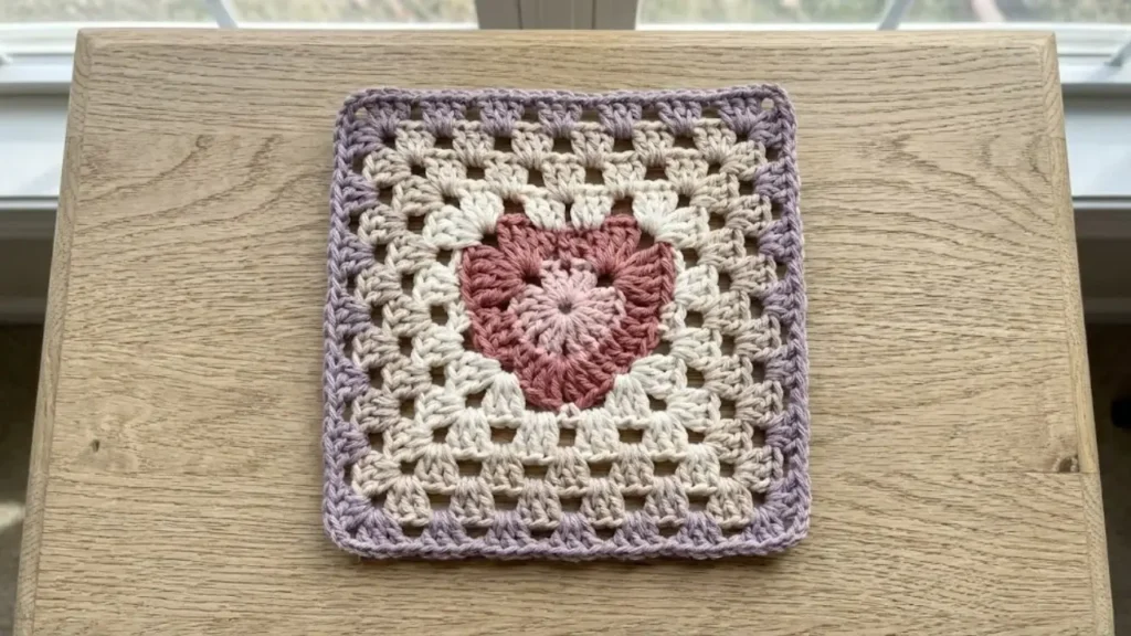 Crochet Valentine Granny Square with Heart Motif