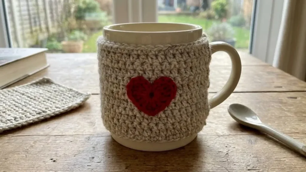 Crochet Valentine Heart Mug Cozy
