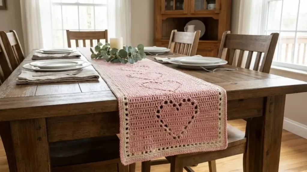 Crochet Valentine Table Runner